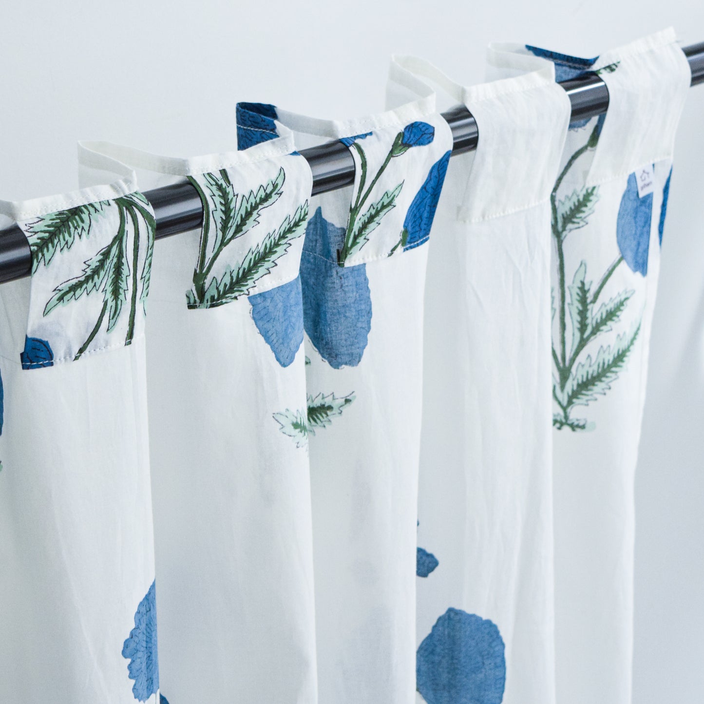 Blue Poppy Semi-sheer Curtains | Set of 2 panels