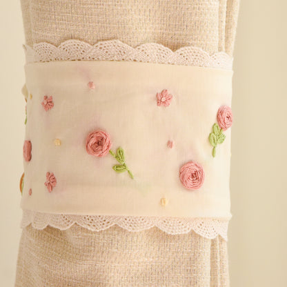 Blush Rose Hand-Embroidered Curtain Ties 2