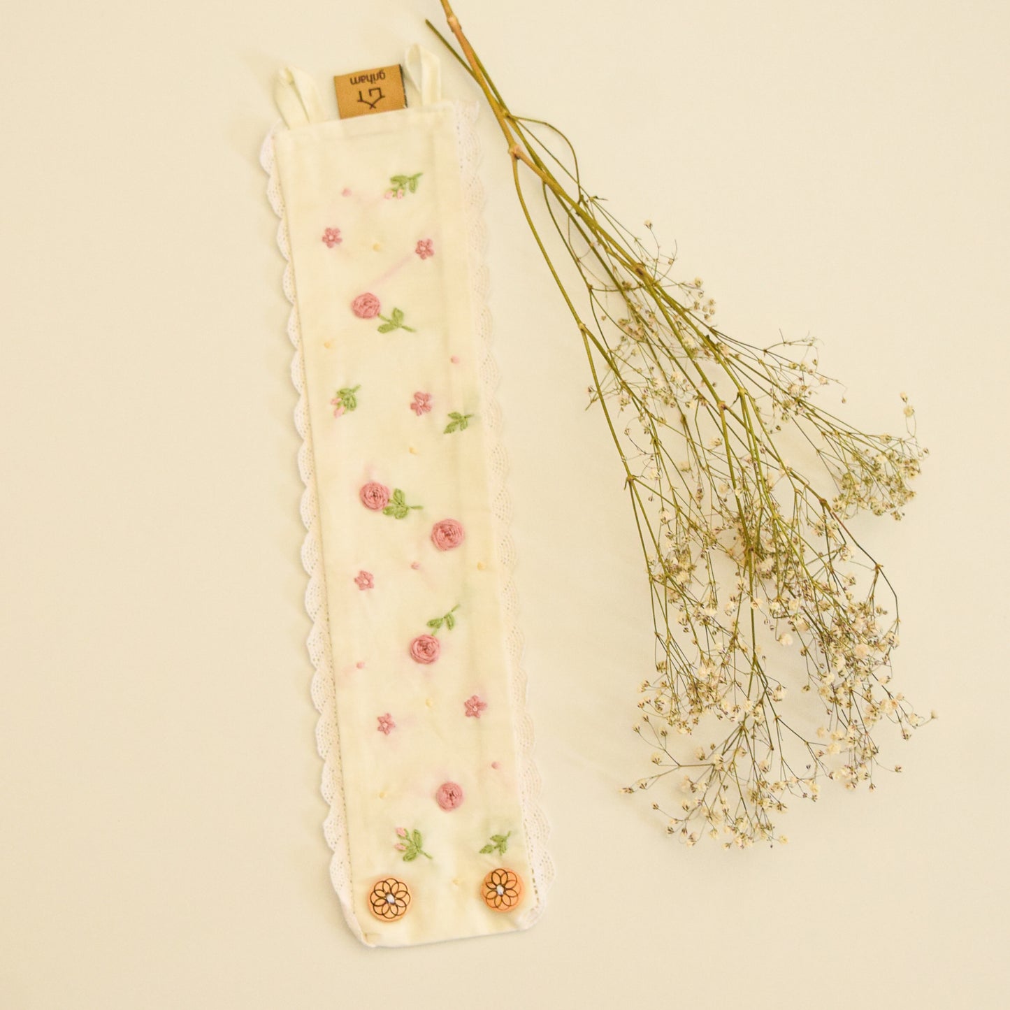Blush Rose Hand-Embroidered Curtain Ties 4