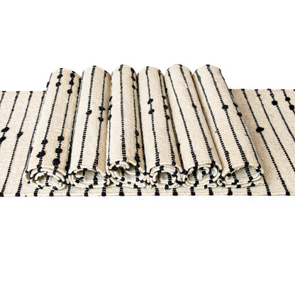 Striped fabric with black and beige pattern on a white background