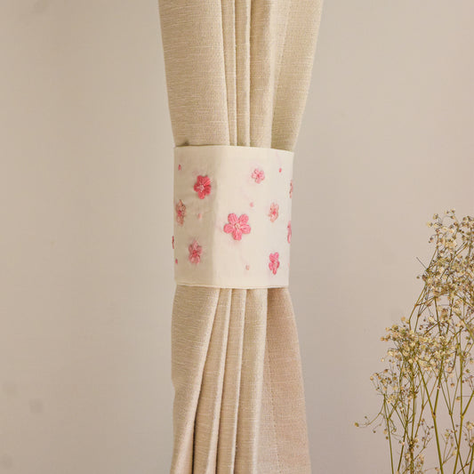 Cherry Blossom Kiss Hand Embroidered Curtain Ties 1