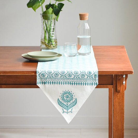 Teal Floral Table Runner