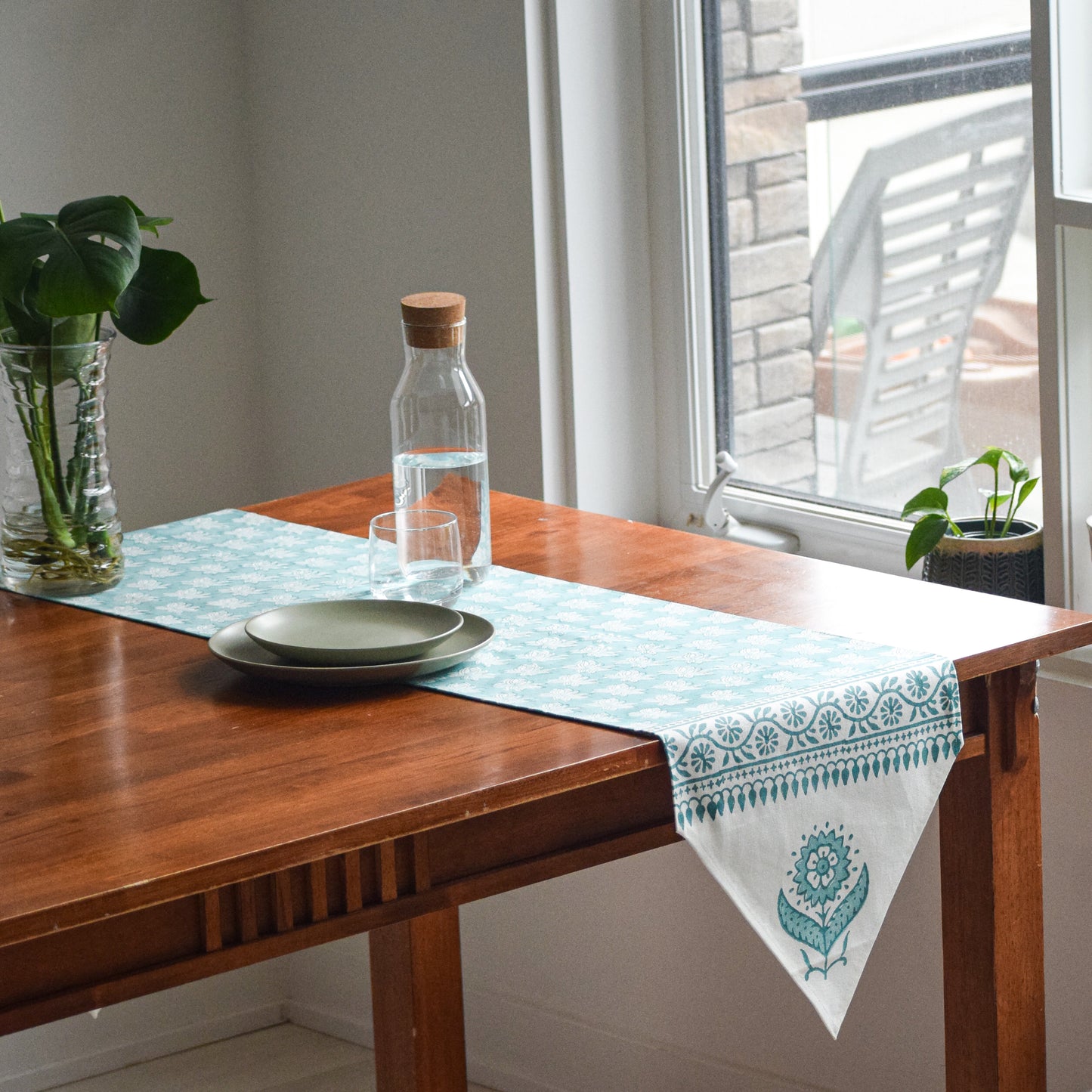 Teal Floral Table Runner