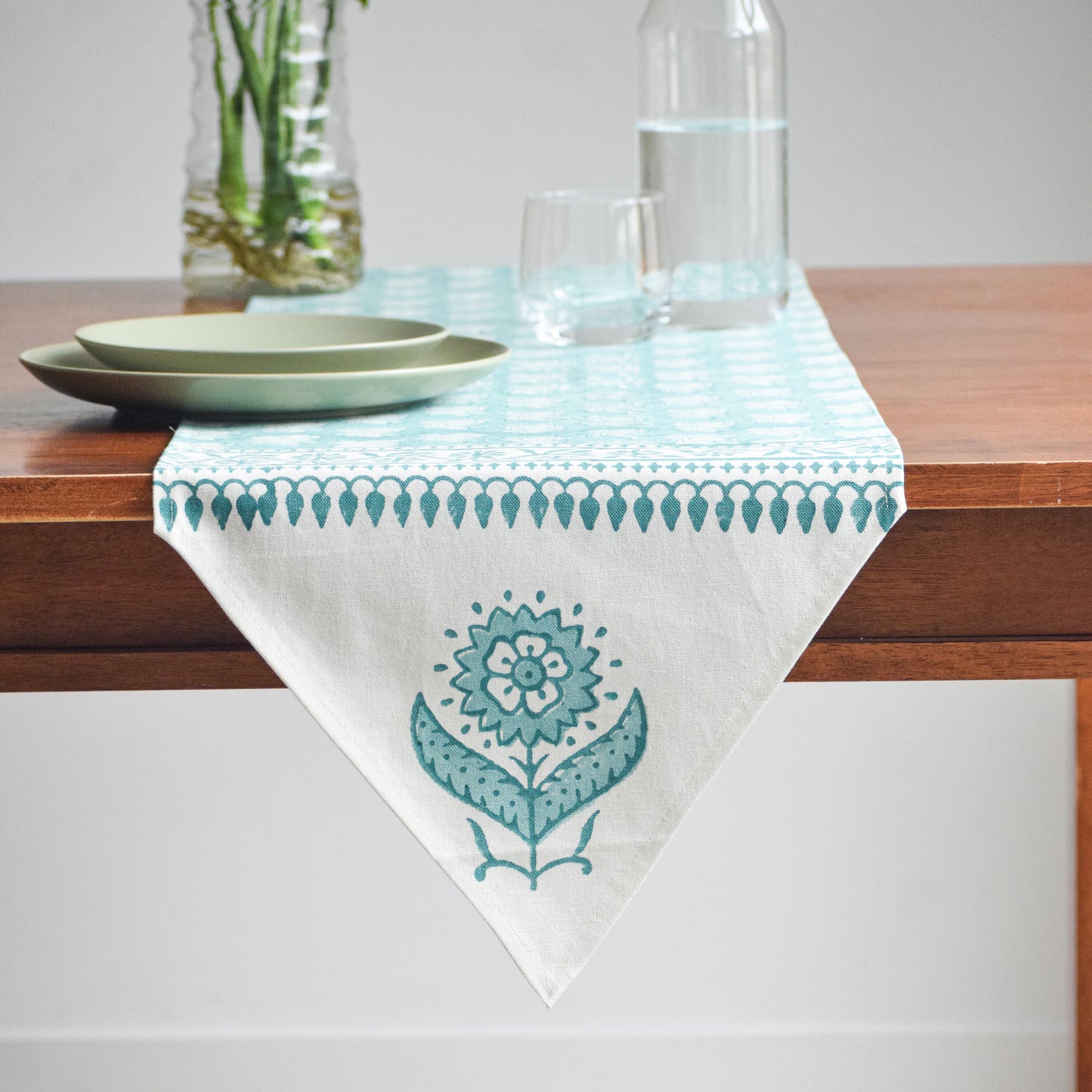 Teal Floral Table Runner