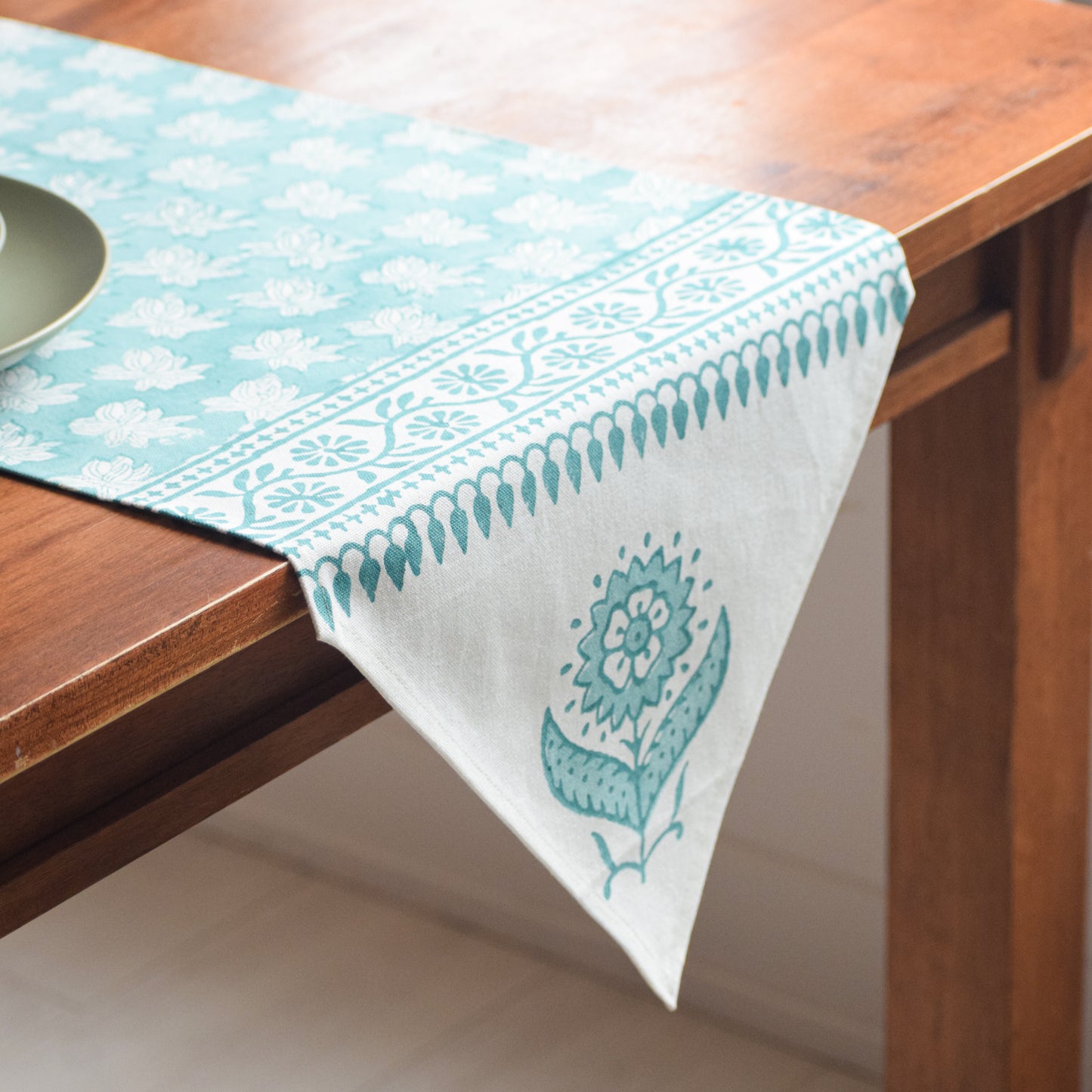 Teal Floral Table Runner