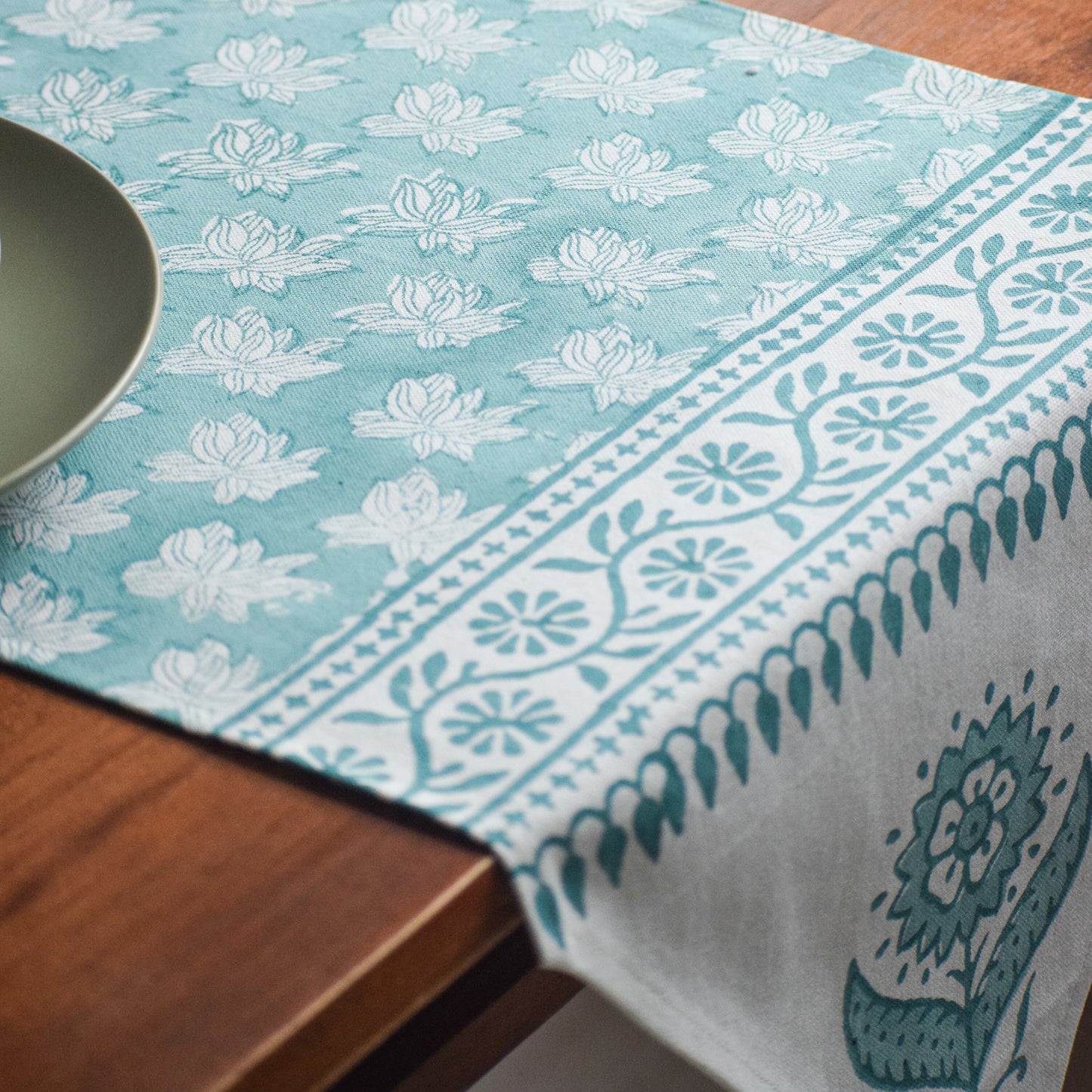 Teal Floral Table Runner