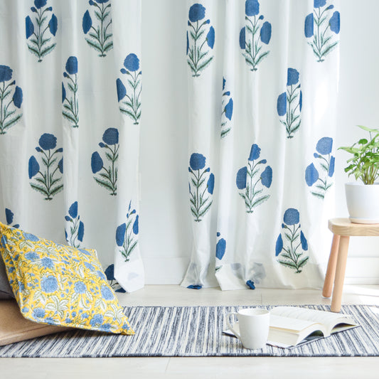 Blue Poppy Semi-sheer Curtains