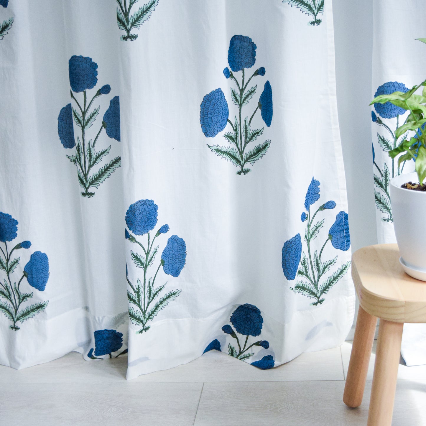 Blue Poppy Semi-sheer Curtains