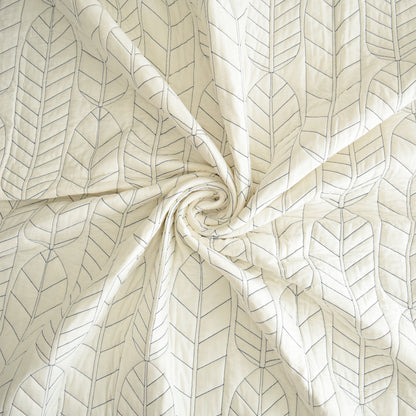 Black and White Feather Patterned Premium Embroidered Quilt Set
