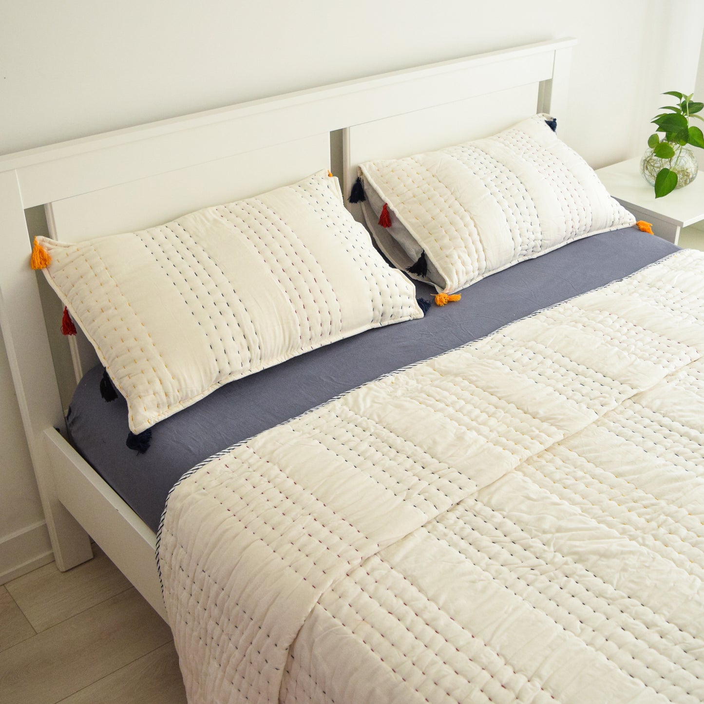 White Premium Quilt Set with Multicolored Threads