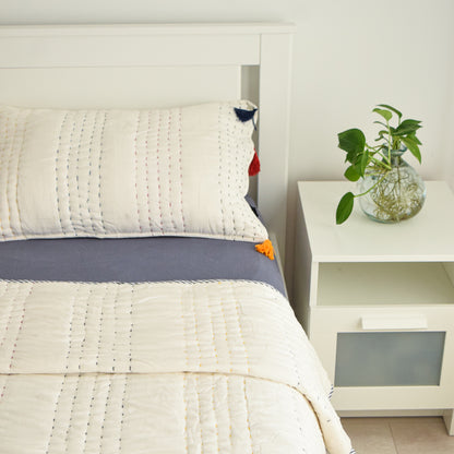 White Premium Quilt Set with Multicolored Threads