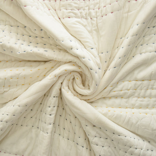 White Premium Quilt Set with Multicolored Threads