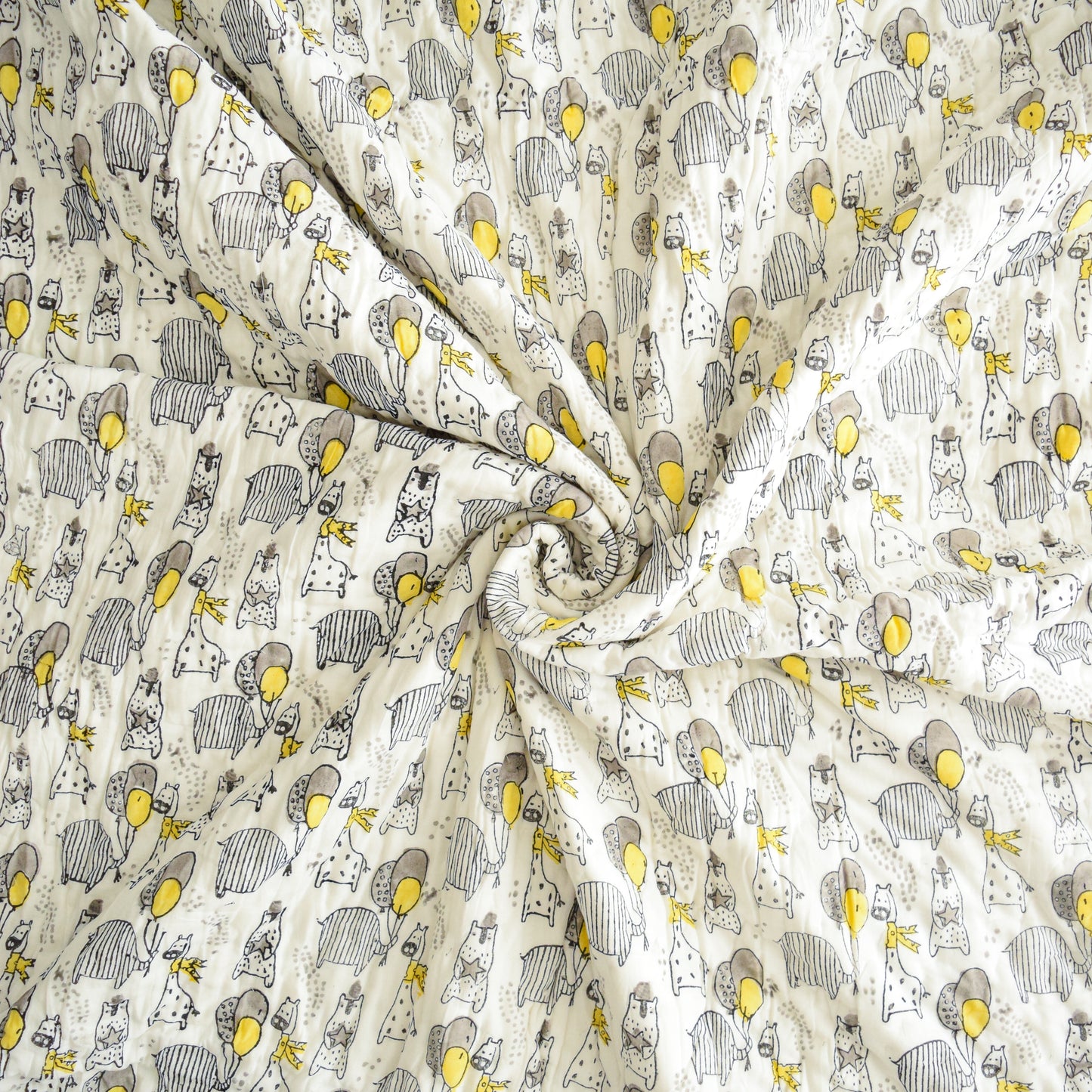 Kids' Animal Party Quilt – Yellow & Grey