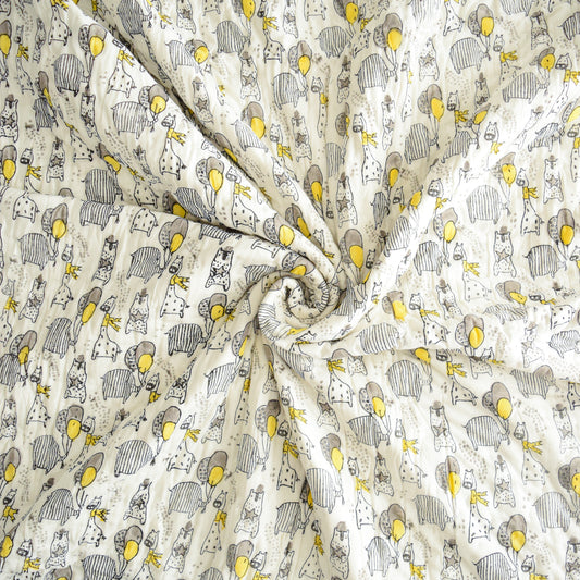 Kids' Animal Party Quilt – Yellow & Grey