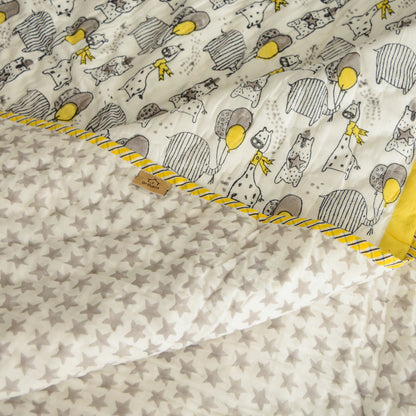 Kids' Animal Party Quilt – Yellow & Grey