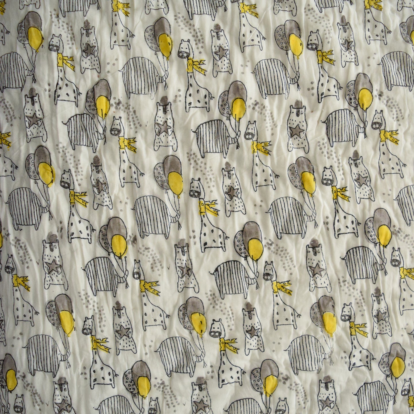 Kids' Animal Party Quilt – Yellow & Grey