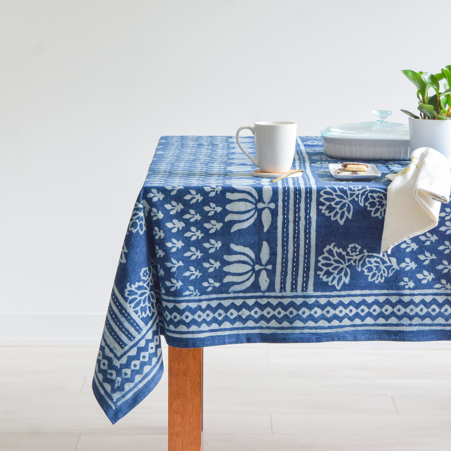 Indigo floral tablecloth