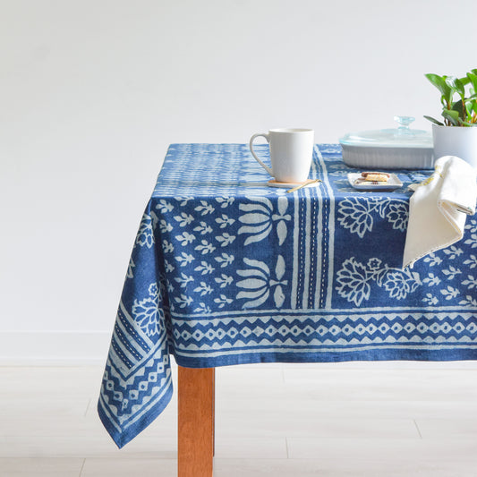 Indigo floral tablecloth