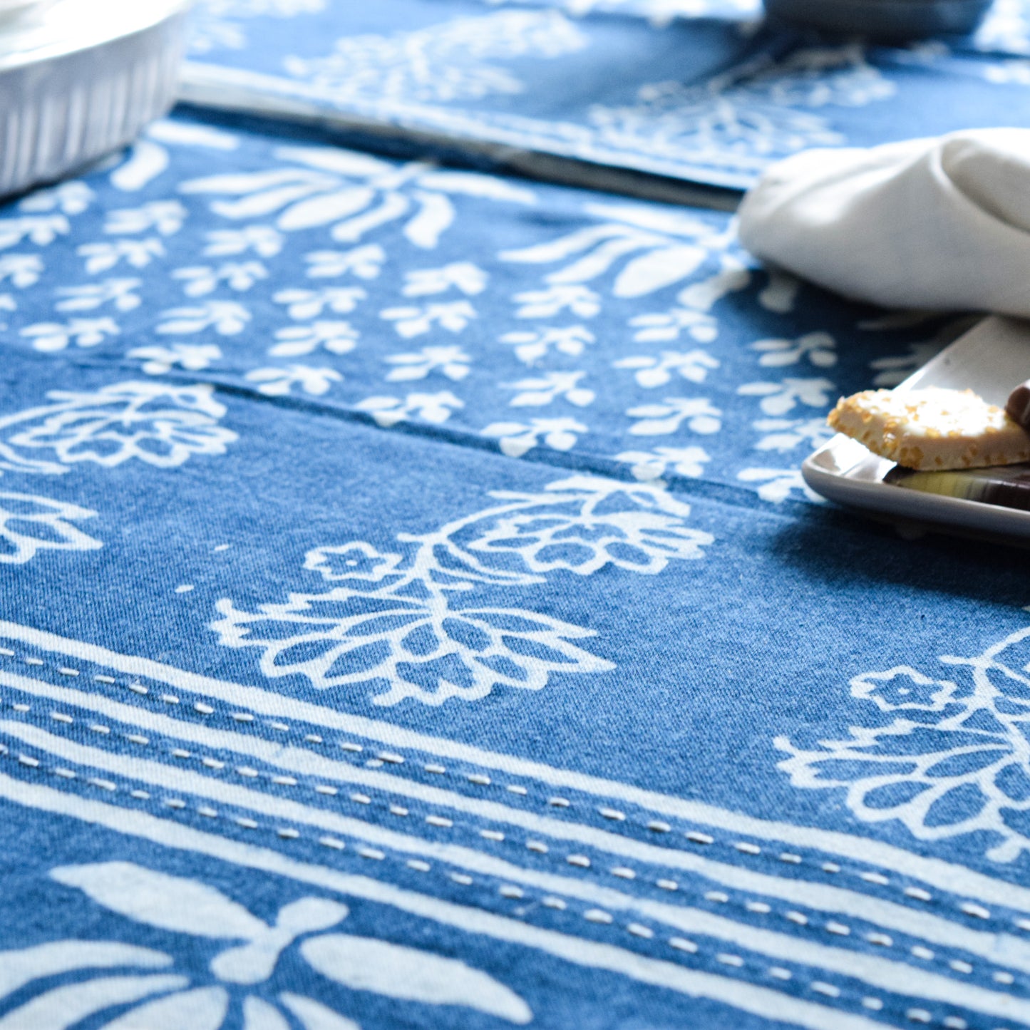 Indigo floral tablecloth