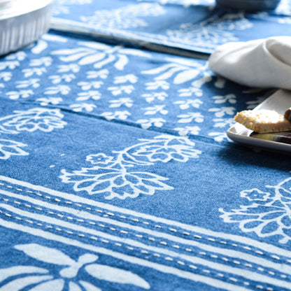 Indigo floral tablecloth