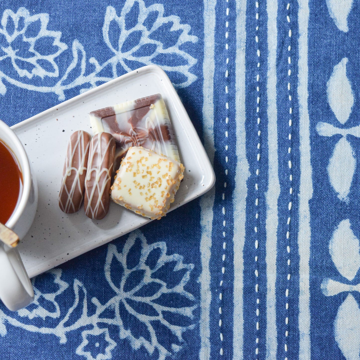 Indigo floral tablecloth
