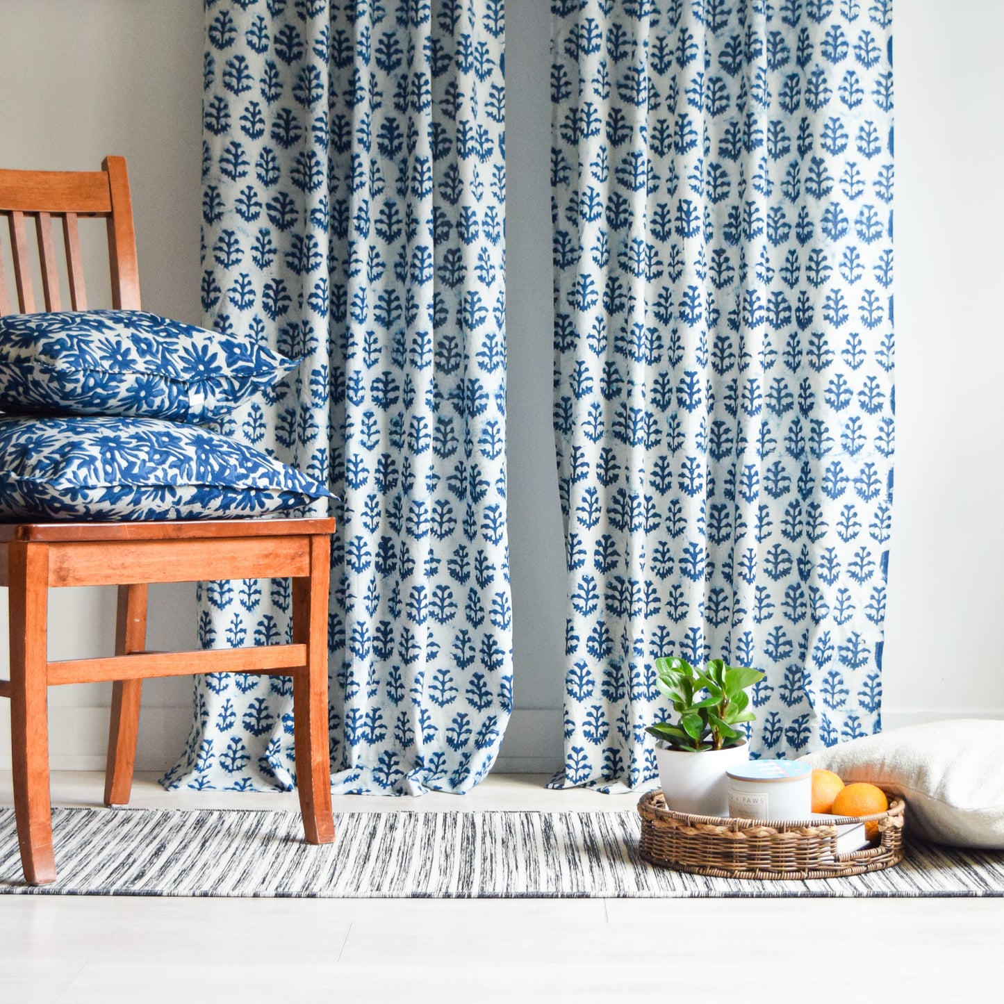 Indigo Twig Semi-sheer Curtains | Set of 2 panels
