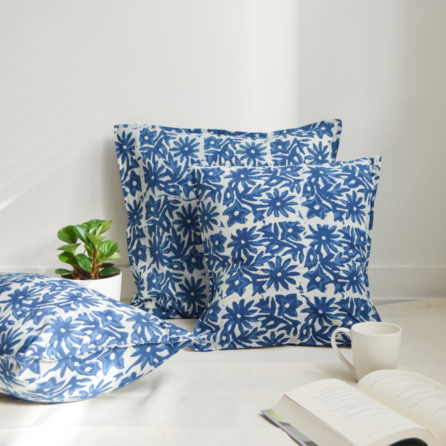 Indigo Floral Throw Pillow Cover