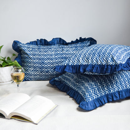 Indigo Stripes Ruffle Throw Pillow Covers