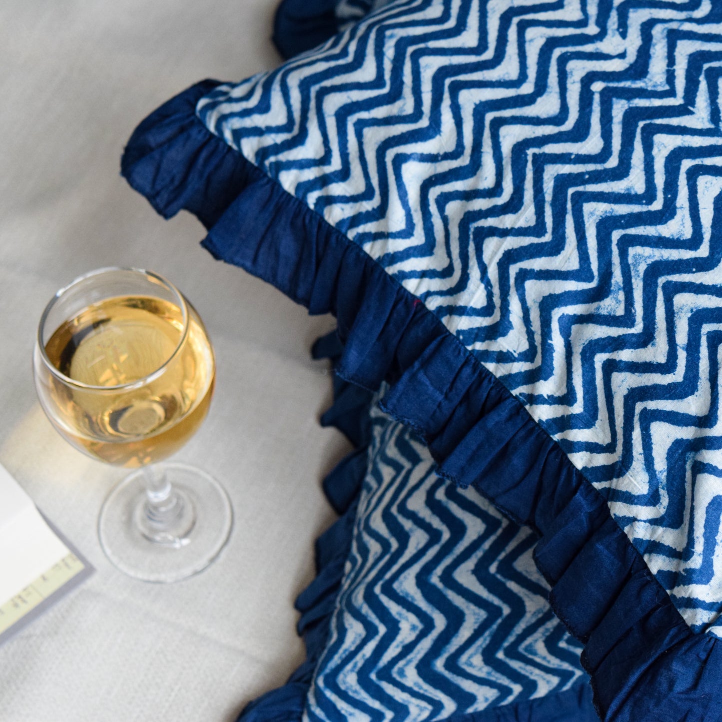 Indigo Stripes Ruffle Throw Pillow Covers