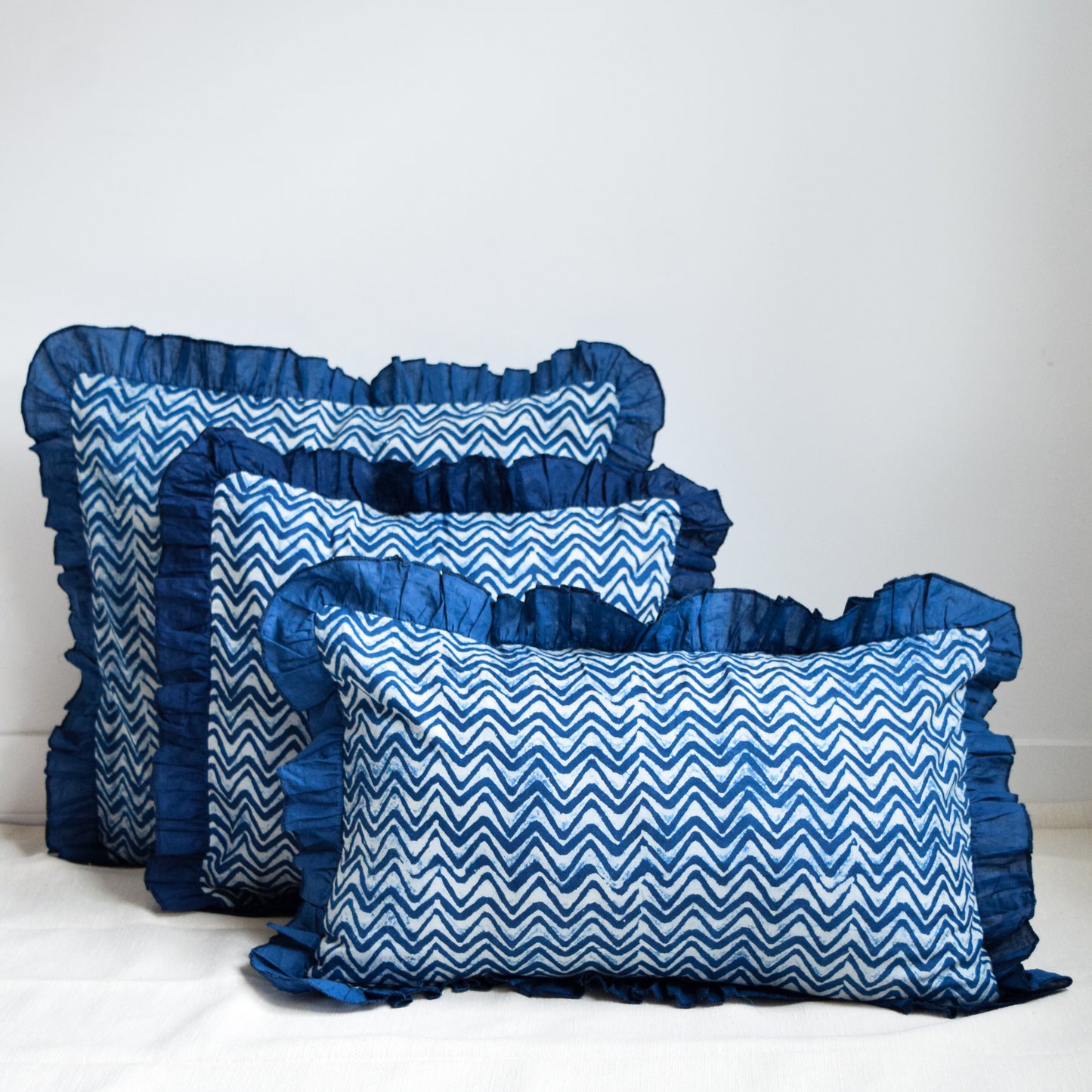 Indigo Stripes Ruffle Throw Pillow Covers