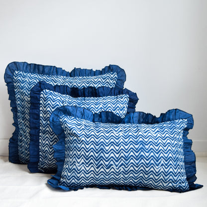 Indigo Stripes Ruffle Throw Pillow Covers
