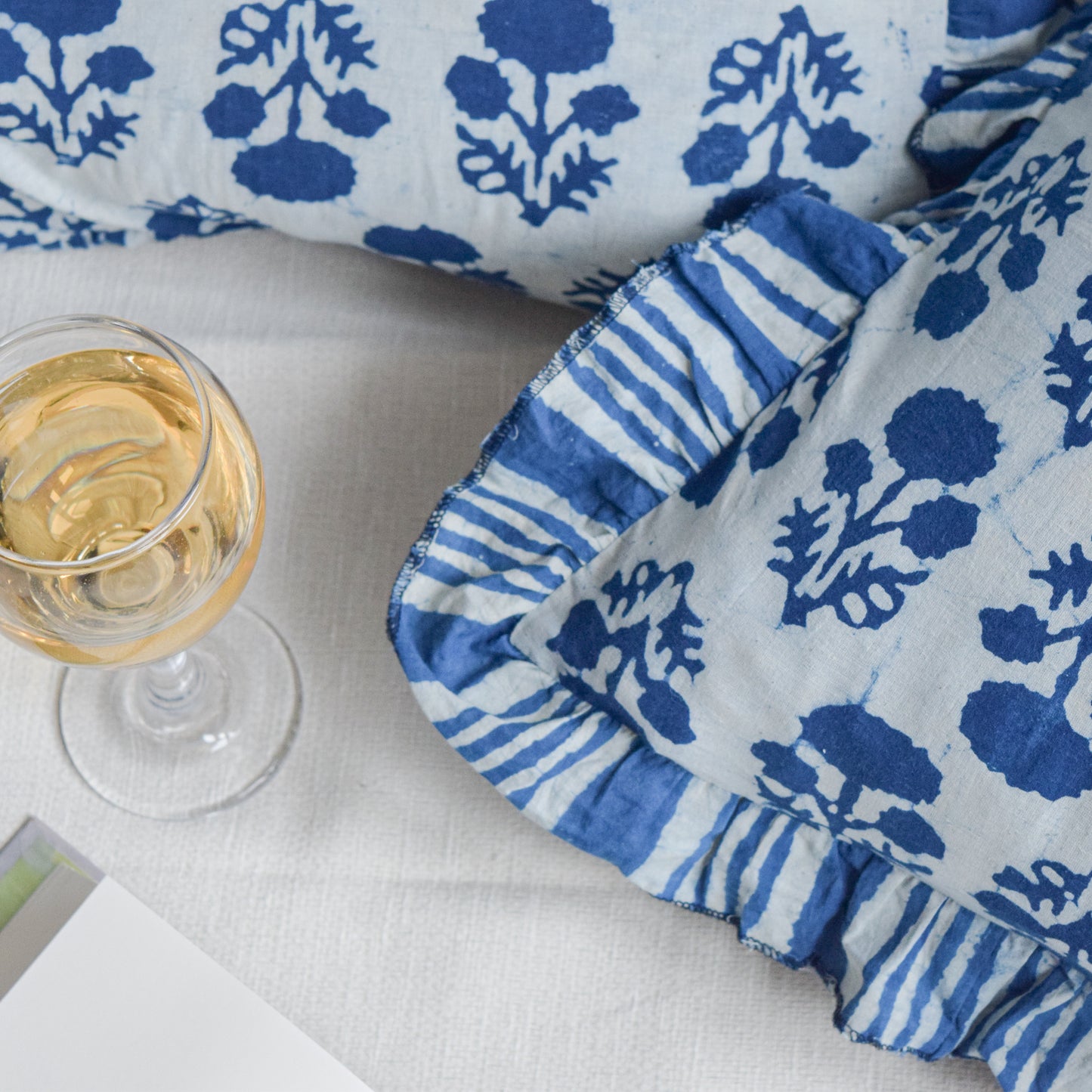 Indigo Marigold Ruffle Throw Pillow Covers