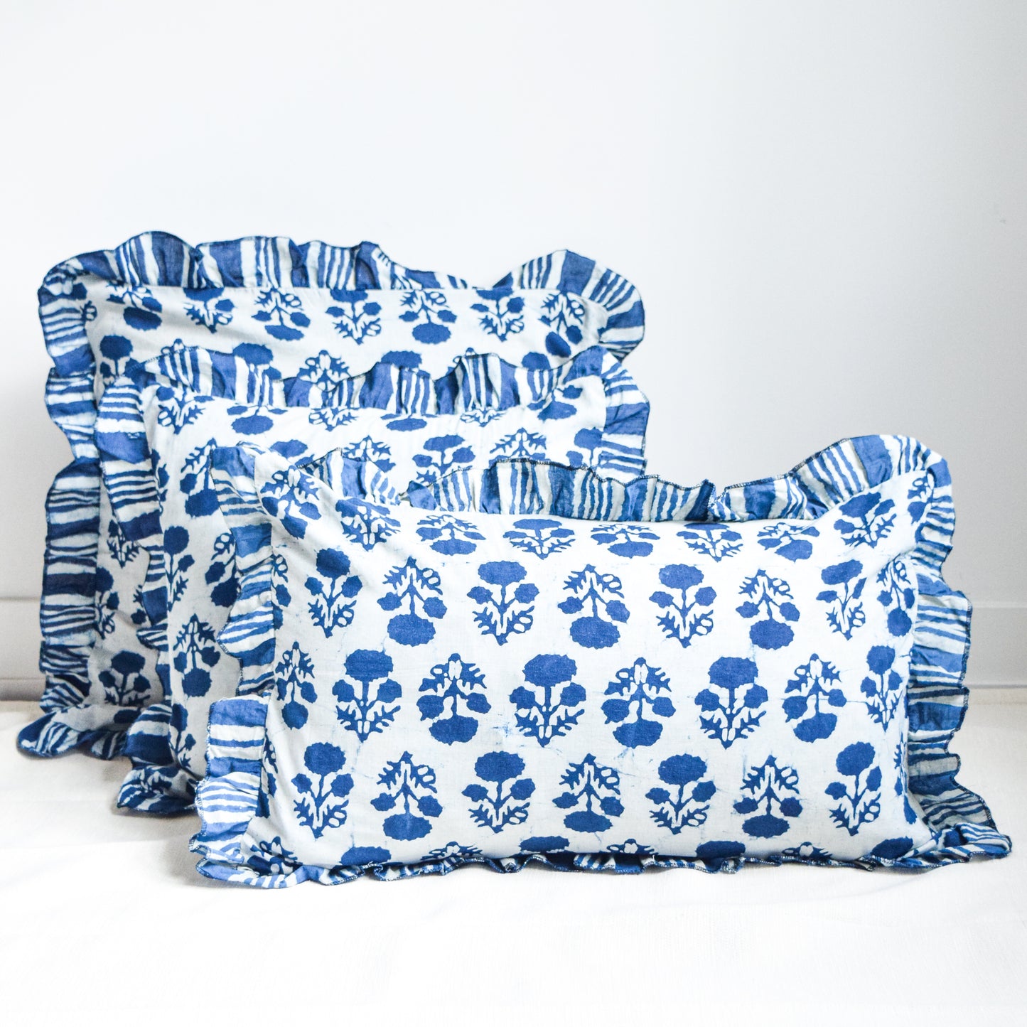 Indigo Marigold Ruffle Throw Pillow Covers