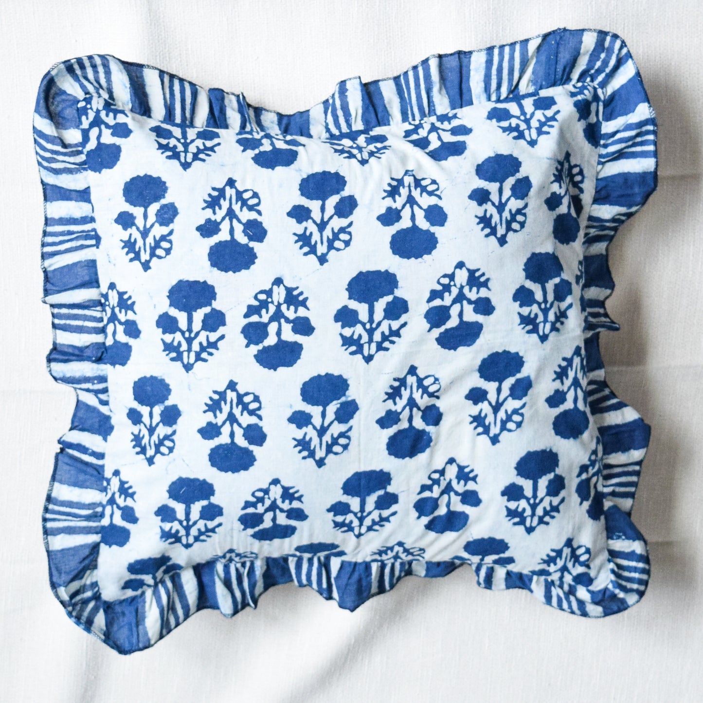 Indigo Marigold Ruffle Throw Pillow Covers