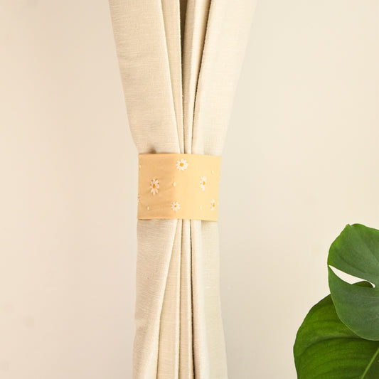 Sunny Daisy Hand-Embroidered Curtain Ties 1