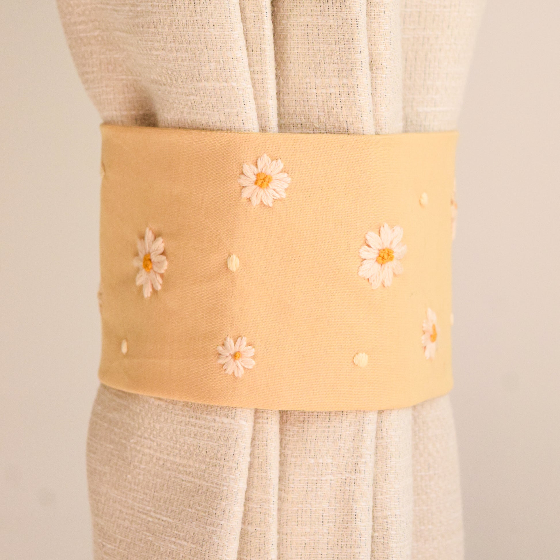 Sunny Daisy Hand-Embroidered Curtain Ties 3