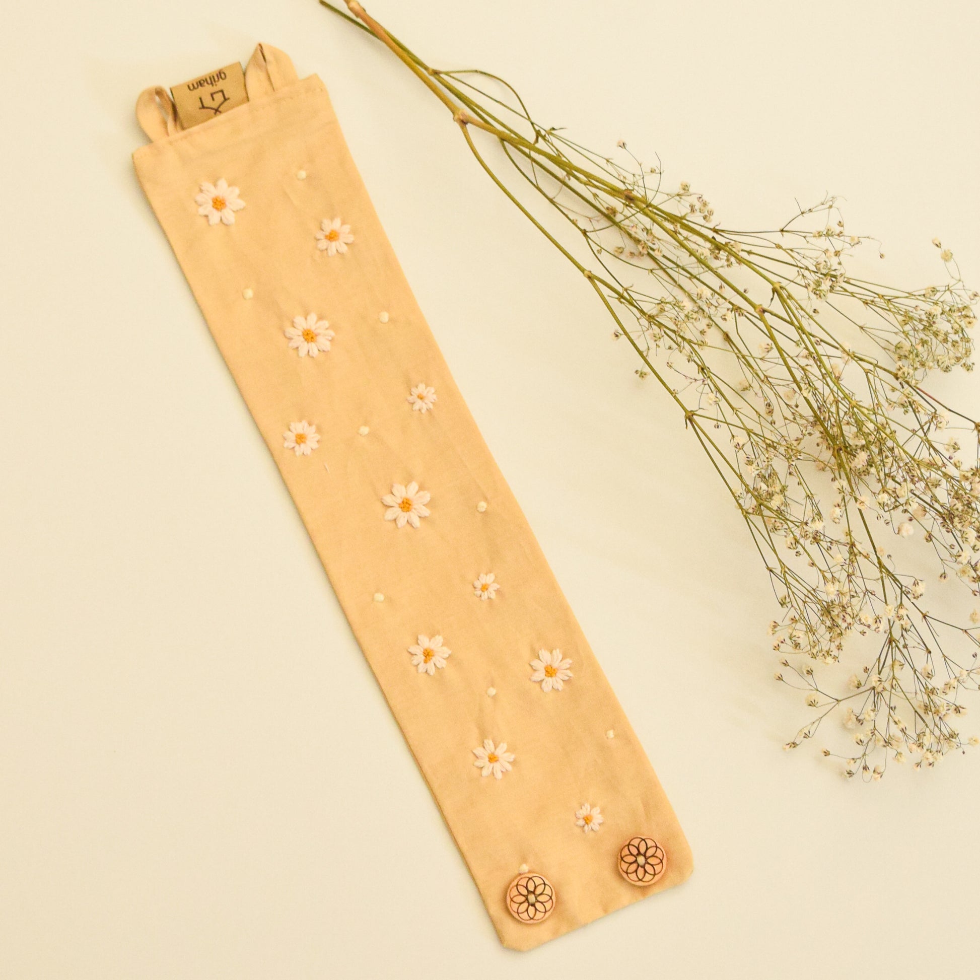 Sunny Daisy Hand-Embroidered Curtain Ties 4