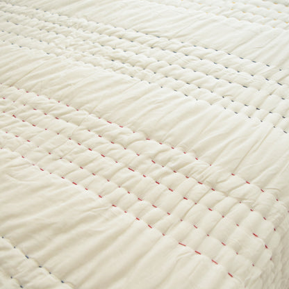 White Premium Quilt Set with Multicolored Threads 05