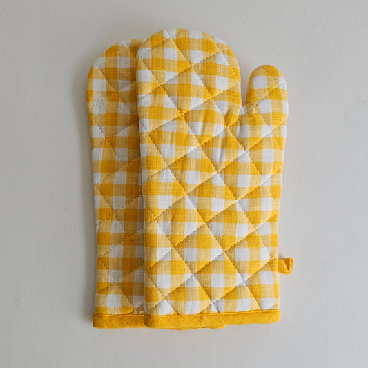 Yellow Gingham Oven Mitt Set