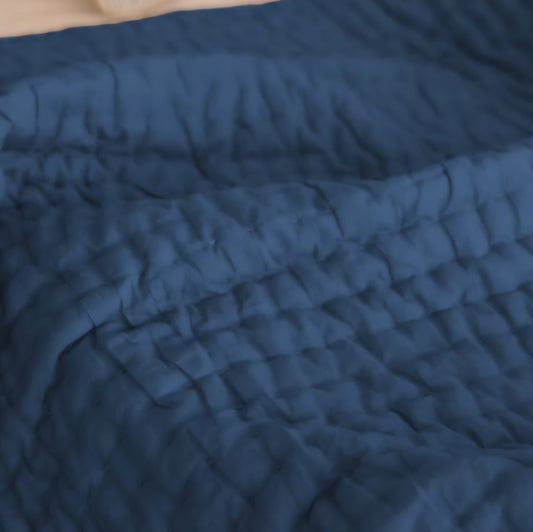 Navy Blue Cotton Quilt Set– Damaged Piece (50% OFF)