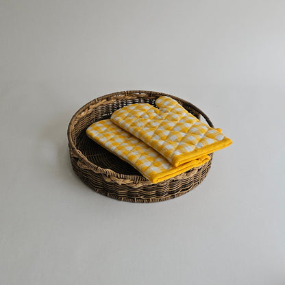 Yellow Gingham Oven Mitt Set