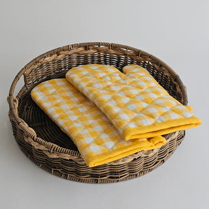 Yellow Gingham Oven Mitt Set